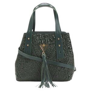 VALENTINO ORLANDI Made In Italy Leather Embroidered Tote With Tassel Flap